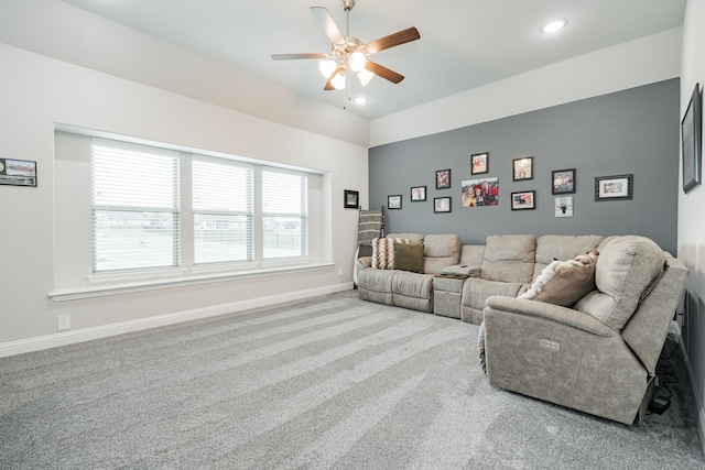 426 Norbury Dr, Rockwall, TX 75032 - living area with recessed lighting, baseboards, a ceiling fan, and carpet flooring