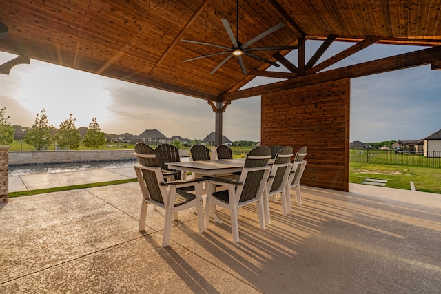 426 Norbury Dr, Rockwall, TX 75032 - view of patio with fence, outdoor dining area, a gazebo, and ceiling fan