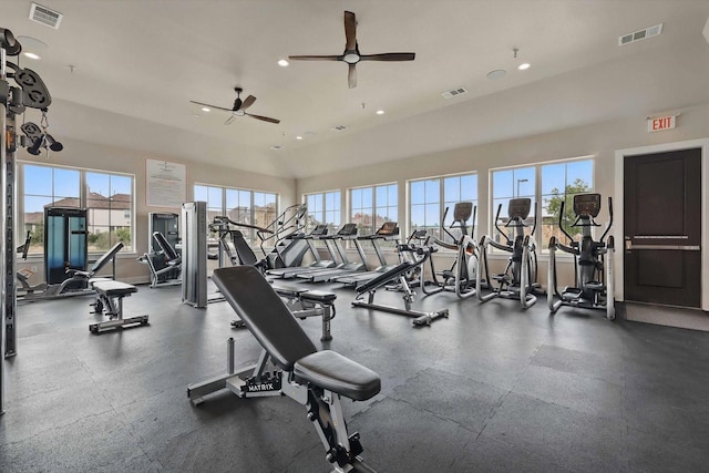 exercise room featuring recessed lighting and visible vents