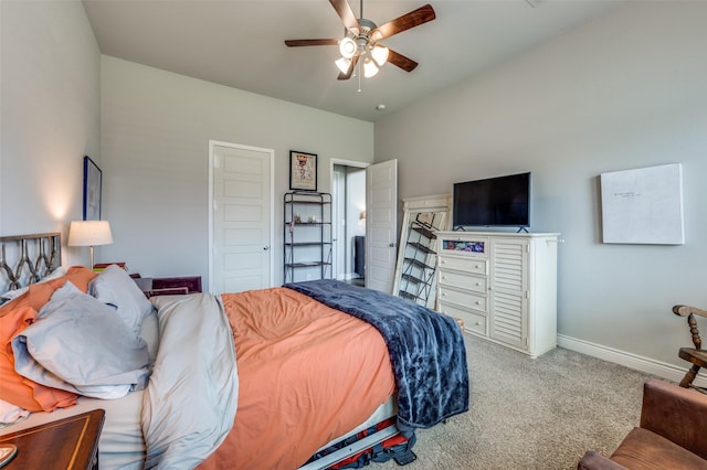 bedroom with baseboards, ceiling fan, and carpet