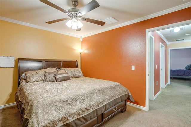 4214 Landrum Ave, Dallas, TX 75216 - carpeted bedroom featuring crown molding, baseboards, and a ceiling fan