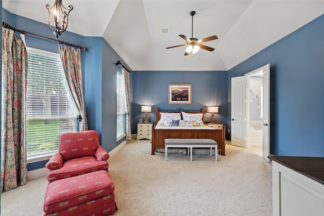 bedroom featuring multiple windows and light carpet