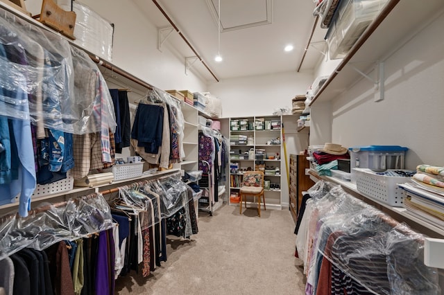 walk in closet with carpet
