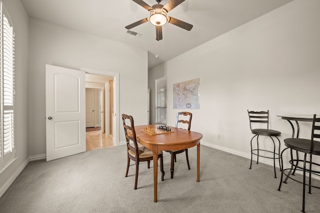 1028 Gabriel Ln, Fort Worth, TX 76116 - dining room with a ceiling fan, carpet flooring, and baseboards