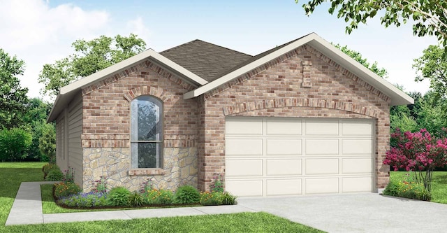 view of front of house with brick siding, a garage, and driveway
