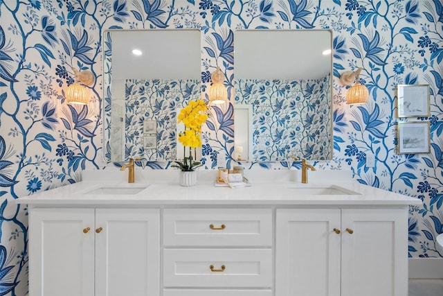 4401 El Campo Ave, Fort Worth, TX 76107 - bathroom with wallpapered walls and double vanity
