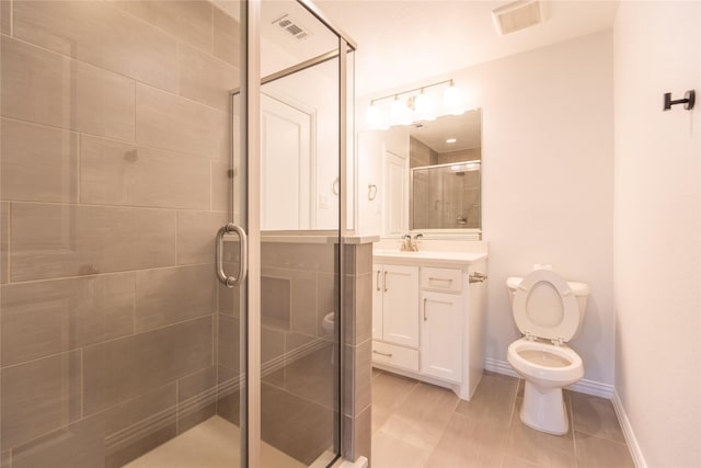 5521 Riverside Ln, Mckinney, TX 75070 - bathroom featuring toilet, visible vents, a shower stall, and vanity