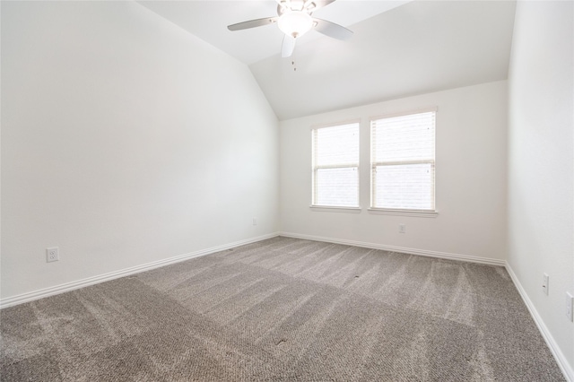 5521 Riverside Ln, Mckinney, TX 75070 - carpeted empty room with baseboards, a ceiling fan, and lofted ceiling