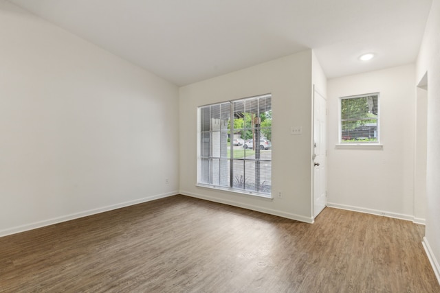 interior space featuring plenty of natural light, baseboards, and wood finished floors