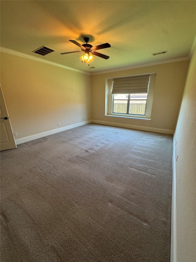 2823 Millington Dr, Highland Village, TX 75077 - unfurnished room with crown molding, carpet flooring, baseboards, and a ceiling fan