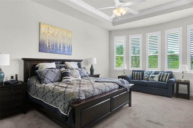 602 Limmerhill Dr, Rockwall, TX 75087 - carpeted bedroom with crown molding, ceiling fan, and a tray ceiling
