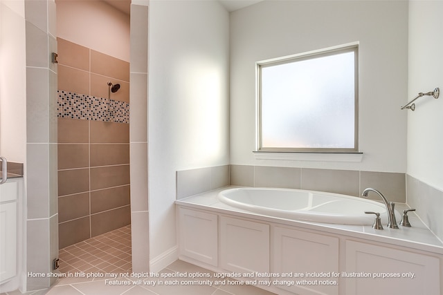 full bathroom featuring a garden tub and a shower stall