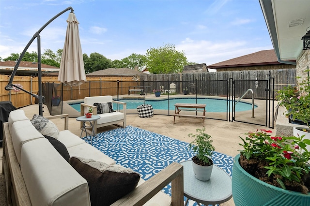7213 Timberline Dr, Rowlett, TX 75089 - fenced backyard with outdoor lounge area and a patio