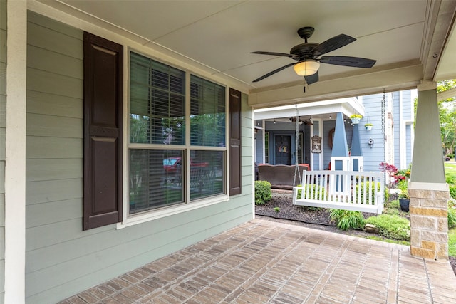 view of patio / terrace with covered porch and ceiling fan