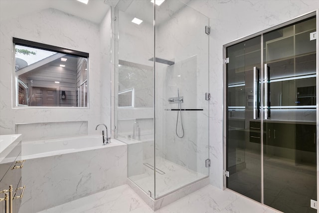 1619 Villa Ct, Corinth, TX 76210 - bathroom with marble tiled flooring, a marble finish shower, and a bath