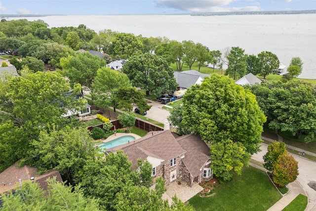 bird's eye view featuring a water view
