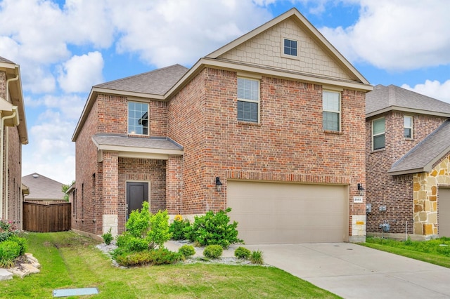 2561 Pettus Dr, Forney, TX 75126 - traditional-style home with brick siding, driveway, a shingled roof, and a garage