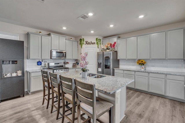 2561 Pettus Dr, Forney, TX 75126 - kitchen featuring visible vents, a sink, decorative backsplash, and appliances with stainless steel finishes