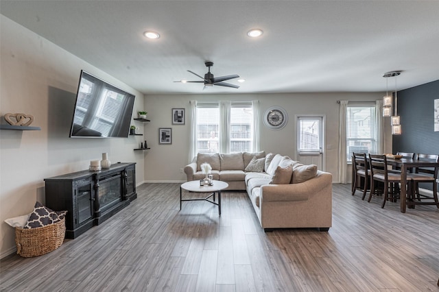 600 Goldenrod Ln, Princeton, TX 75407 - living room featuring recessed lighting, a ceiling fan, light wood-type flooring, and visible vents