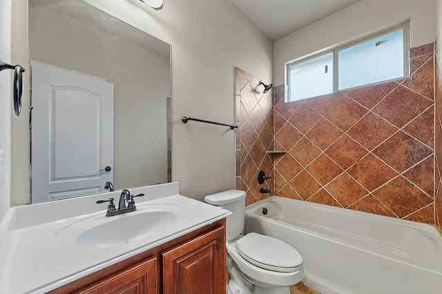 full bath with vanity, bathtub / shower combination, and toilet