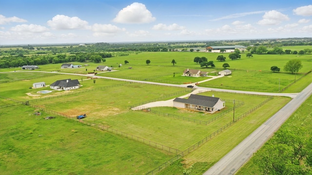 birds eye view of property with a rural view
