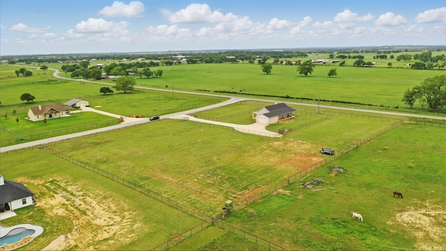 birds eye view of property with a rural view
