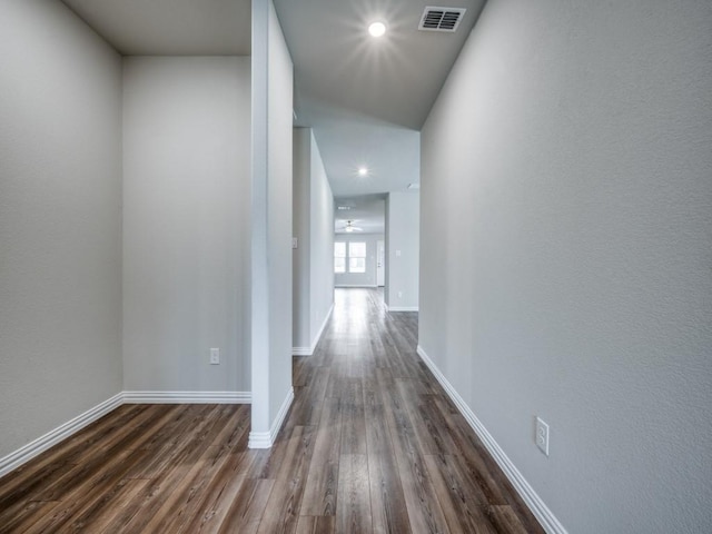 3517 Triumph Dr, Denton, TX 76207 - hallway featuring recessed lighting, baseboards, visible vents, and dark wood-type flooring