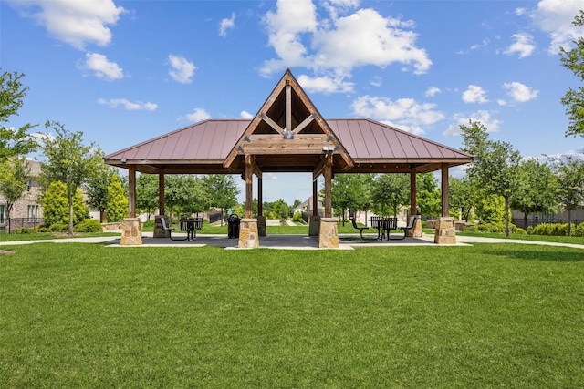 surrounding community featuring a lawn and a gazebo
