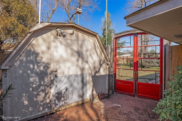 view of shed with french doors