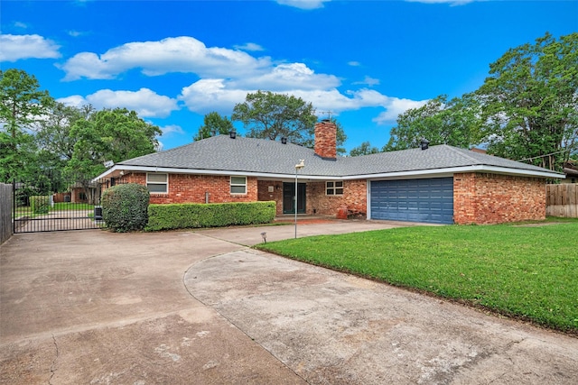 1013 Briarcreek Dr, Arlington, TX 76012 - view of front facade with a garage, fence, a front yard, a chimney, and driveway