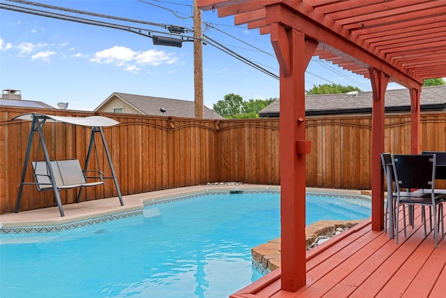 view of swimming pool with a pergola, a fenced in pool, and a fenced backyard