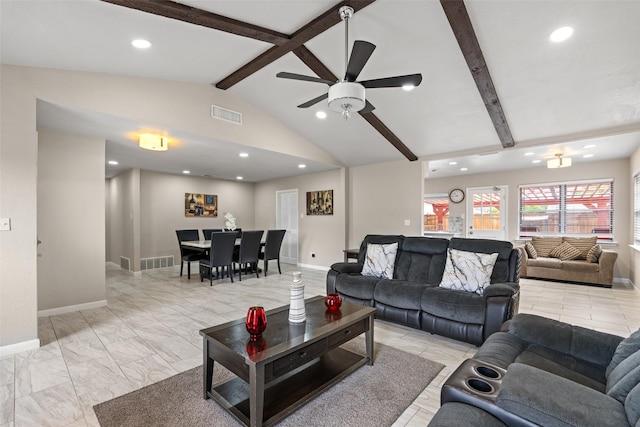 living room featuring visible vents, recessed lighting, and baseboards