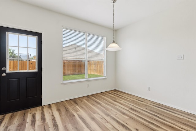 4413 Blackberry Rd, Melissa, TX 75454 - unfurnished dining area with healthy amount of natural light, light wood-type flooring, and baseboards