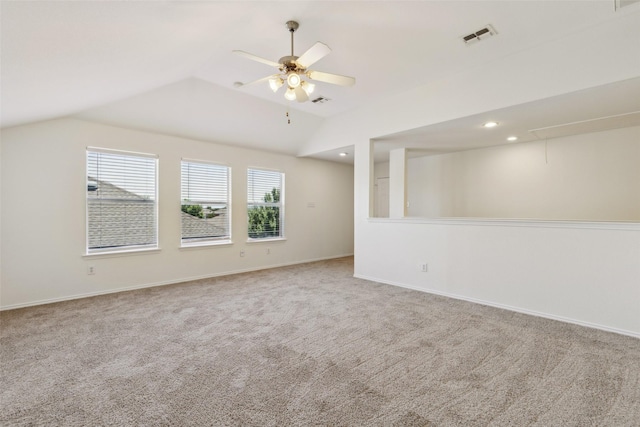 4413 Blackberry Rd, Melissa, TX 75454 - carpeted empty room featuring attic access, vaulted ceiling, ceiling fan, recessed lighting, and baseboards