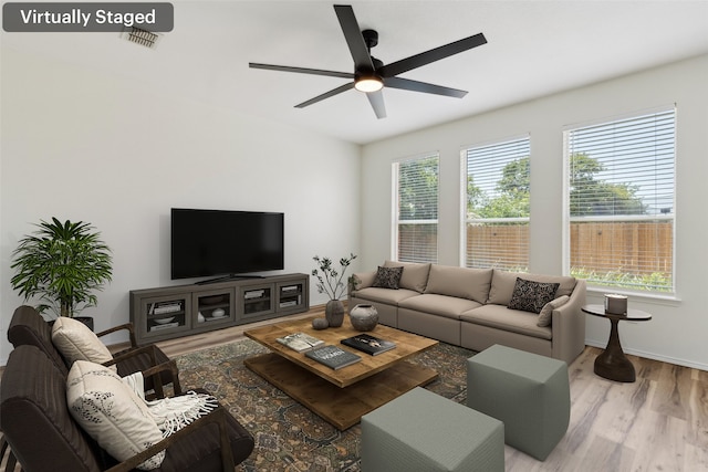 4413 Blackberry Rd, Melissa, TX 75454 - living room with wood finished floors, a ceiling fan, and baseboards