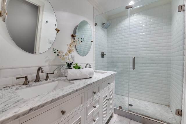 3400 Shenandoah St, University Park, TX 75205 - full bath with double vanity, a shower stall, and a sink