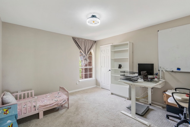 6401 Marlar Ln, The Colony, TX 75056 - bedroom featuring an office area, carpet floors, and baseboards