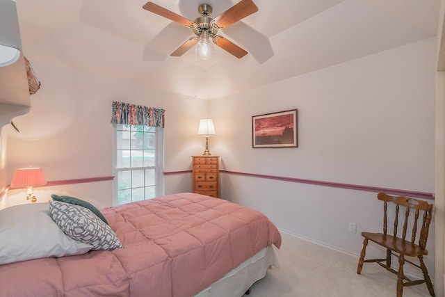 bedroom with carpet floors, baseboards, and ceiling fan