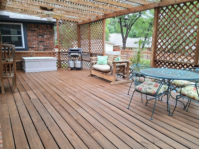 7917 Kendra Ln, North Richland Hills, TX 76182 - wooden terrace with a pergola, outdoor dining area, and grilling area