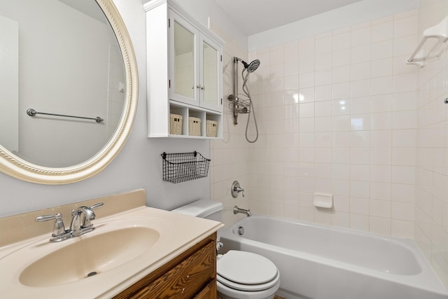 full bathroom with shower / bath combination, vanity, and toilet