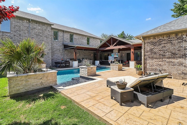outdoor pool with a patio