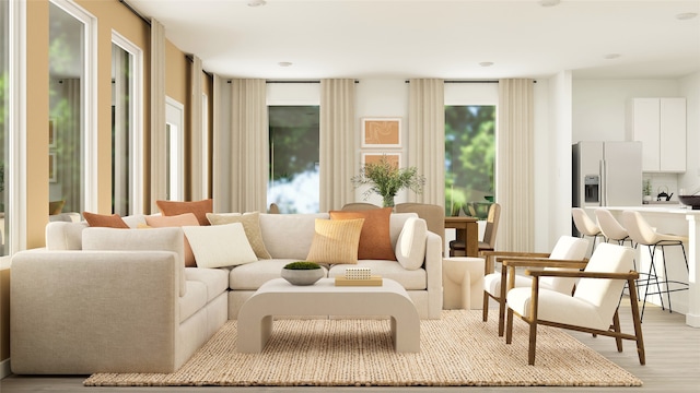 living area featuring light wood-type flooring