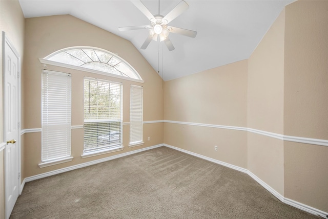 2806 Glenwick Ct, Richardson, TX 75082 - spare room with lofted ceiling, carpet flooring, a ceiling fan, and baseboards
