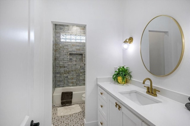 full bath with vanity, toilet, and bathing tub / shower combination