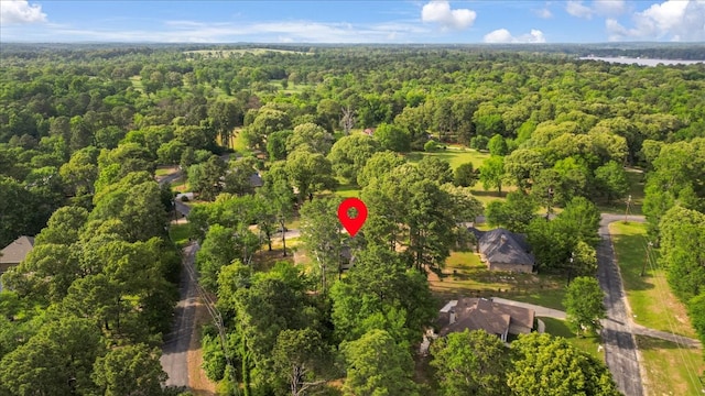 drone / aerial view featuring a view of trees