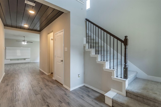 1800 Emilia Dr, Celina, TX 75009 - stairs with wood finished floors, recessed lighting, a ceiling fan, and baseboards
