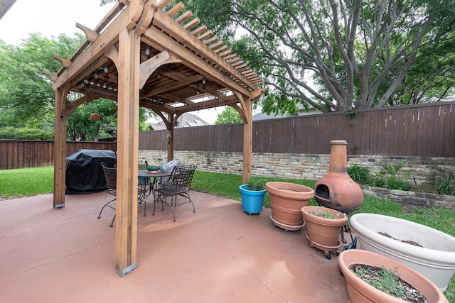 view of patio / terrace featuring a fenced backyard, outdoor dining space, and area for grilling