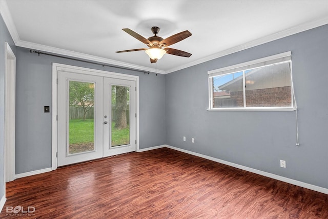 230 Peyton Colquitt Pl, Shreveport, LA 71115 - unfurnished room with french doors, baseboards, crown molding, and wood finished floors