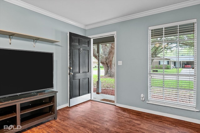 230 Peyton Colquitt Pl, Shreveport, LA 71115 - foyer featuring baseboards, dark wood-style floors, and ornamental molding
