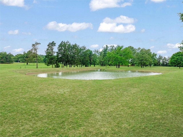 view of community featuring a yard and a water view